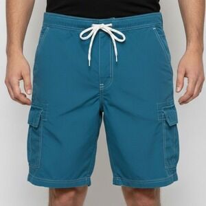 NEW St Johns Bay Men's Teal Blue Cargo Swim Trunks Shorts Size XL Beach Vacation